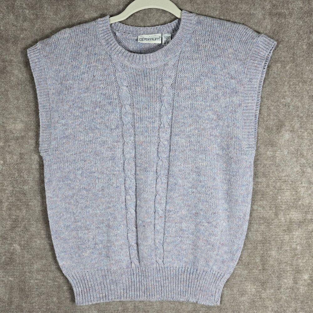 Vintage Sweater Vest Womens Large‎ Optimum Cable Knit Speckled Gray Wool Blend